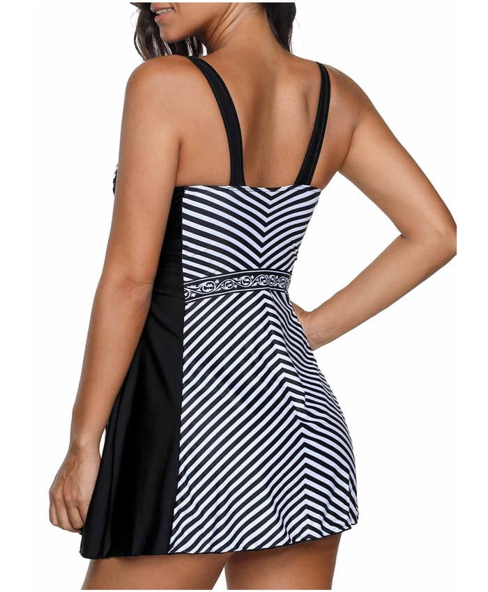 V Neck Open Back Swimdress and Shorts